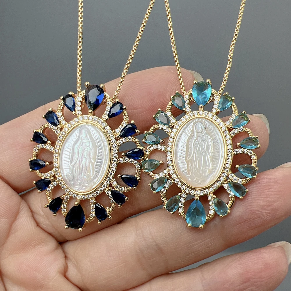 Luxury Guadalupe Virgin Mary Necklace Shiny Zircon Natural Sea Shell Pendant Neck For Women Fashion Jewelry Gifts
Luxury Guadalupe Virgin Mary Necklace Shiny Zircon Natural Sea Shell Pendant Neck For Women Fashion Jewelry Gifts