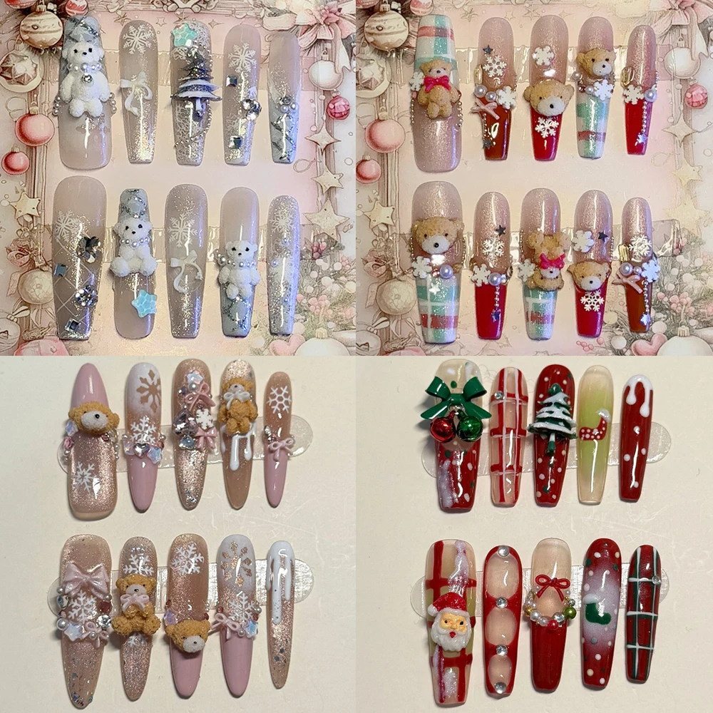 Christmas Series Cartoon Bear Handmade Long Coffin Stiletto Press On Nail Winter Snowflake Bowknot Pearl Diamond Bell False Nail
Christmas Series Cartoon Bear Handmade Long Coffin Stiletto Press On Nail Winter Snowflake Bowknot Pearl Diamond Bell False Nail