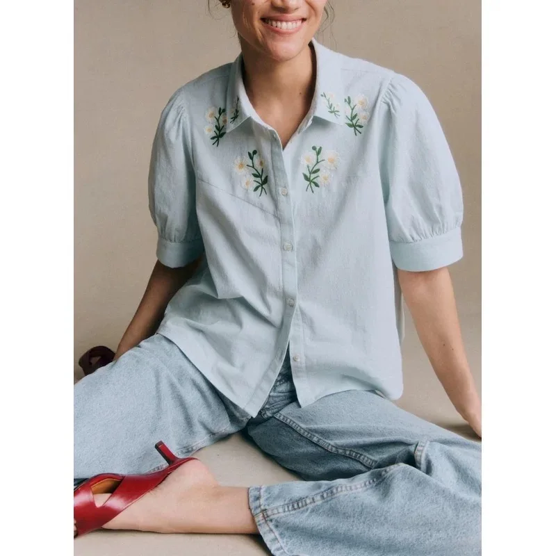 French Style Embroidered Shirt Light Blue Gentle Cotton Breathable Loose Fit Women's Cardigan Sleeveless Plant Floral Pattern
French Style Embroidered Shirt Light Blue Gentle Cotton Breathable Loose Fit Women's Cardigan Sleeveless Plant Floral Pattern