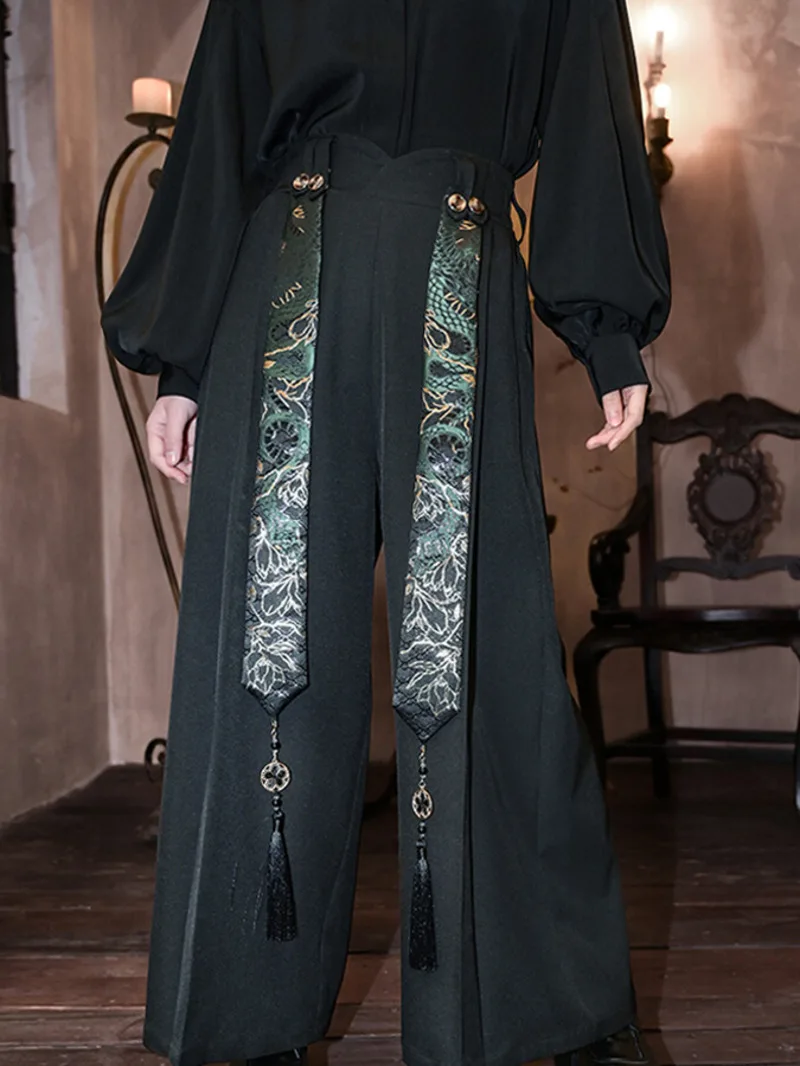 New Chinese Style Weaving Gold Serpentine Ribbon Wide Leg Pants Loose And Comfortable Guofeng Versatile Black Pants
New Chinese Style Weaving Gold Serpentine Ribbon Wide Leg Pants Loose And Comfortable Guofeng Versatile Black Pants