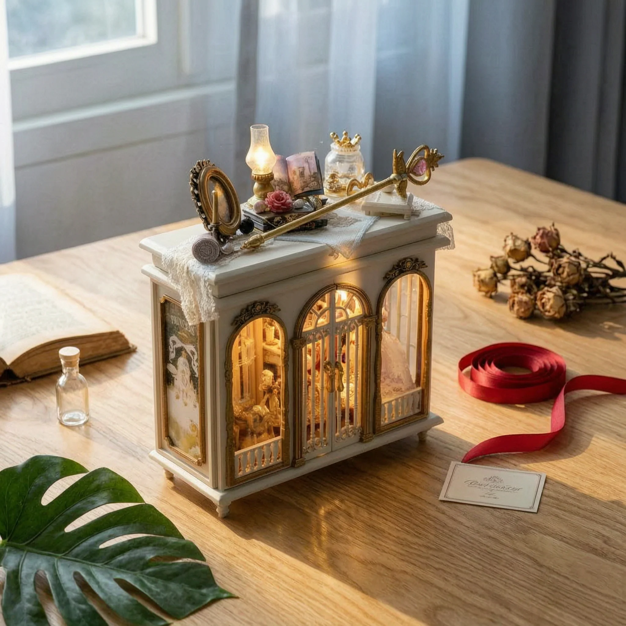 Miniature Dollhouse Cabinet Illuminated European Design Miniature House Vintage Display Cabinet Collectible Home Decor Wooden
Miniature Dollhouse Cabinet Illuminated European Design Miniature House Vintage Display Cabinet Collectible Home Decor Wooden