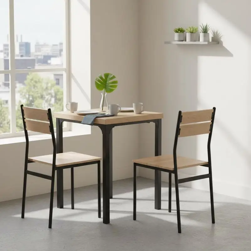 Three-Piece Minimal and Compact Dining Set, Light Wood Grain
Three-Piece Minimal and Compact Dining Set, Light Wood Grain