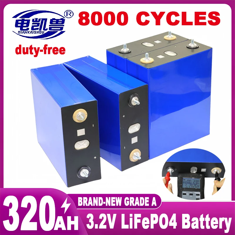 New 8000 cycles 3.2V 320ah Lifepo4 battery DIY 12V 24V 48V 3C A-class RV golf car and vessel solar rechargeable battery No tax
New 8000 cycles 3.2V 320ah Lifepo4 battery DIY 12V 24V 48V 3C A-class RV golf car and vessel solar rechargeable battery No tax