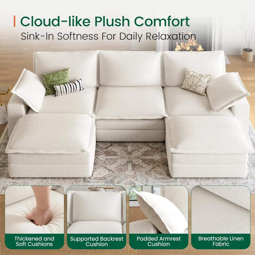 U Shaped Couch Modular Sectional Cloud Sofa with Movable Ottoman, Comfy Chenille 5-Seater Sofa Couches, Customized
U Shaped Couch Modular Sectional Cloud Sofa with Movable Ottoman, Comfy Chenille 5-Seater Sofa Couches, Customized