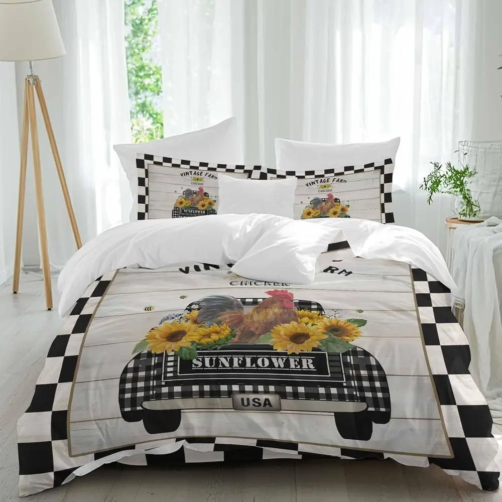Chicken Truck Suower Sheet Set, armhouse Wood Grain Black Plaid 4 Pieces Breathable Sot Duvet Cover Set Bedding Cozy Bed lat She
Chicken Truck Suower Sheet Set, armhouse Wood Grain Black Plaid 4 Pieces Breathable Sot Duvet Cover Set Bedding Cozy Bed lat She