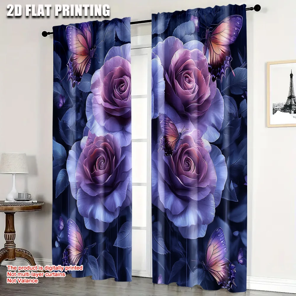 2pcs, Upscale Curtains 2D print urple Watercolor Rose & Butterfly Machine Washable (without rod) Room Decor Use for Bedroom,
2pcs, Upscale Curtains 2D print urple Watercolor Rose & Butterfly Machine Washable (without rod) Room Decor Use for Bedroom,
