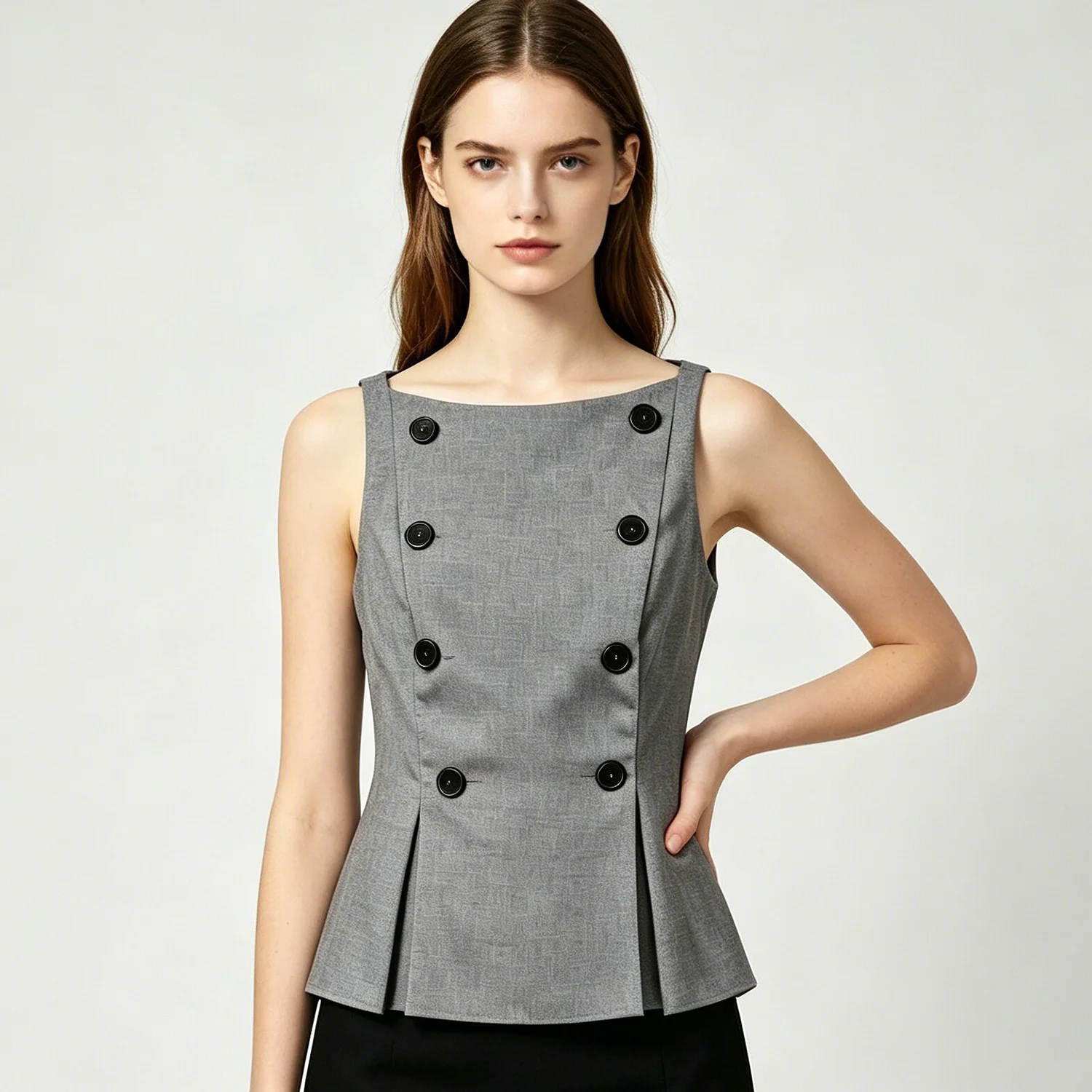 LIMO Women Sleeveless Blazer Vest Double Breasted Decor Buttons Pleated Slim Fit Office Workwear Top
LIMO Women Sleeveless Blazer Vest Double Breasted Decor Buttons Pleated Slim Fit Office Workwear Top