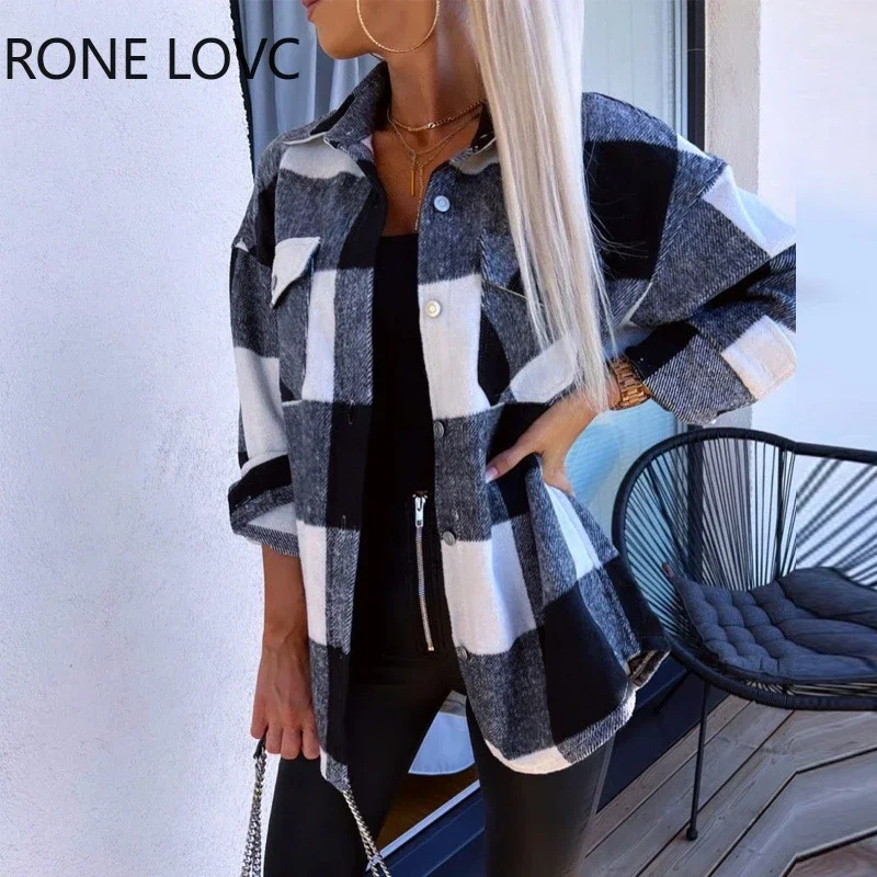Women Chic Plaid pattern Turn Down Collar Pocket Button Long Sleeves Straight Shirt Jacket Tops
Women Chic Plaid pattern Turn Down Collar Pocket Button Long Sleeves Straight Shirt Jacket Tops