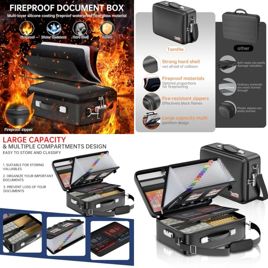 Fireproof Document Box, Hard Case 5200°F Fireproof Water Safe File Box with Lock, 8-Layer Fireproof Safe File Organizer for Imp
Fireproof Document Box, Hard Case 5200°F Fireproof Water Safe File Box with Lock, 8-Layer Fireproof Safe File Organizer for Imp