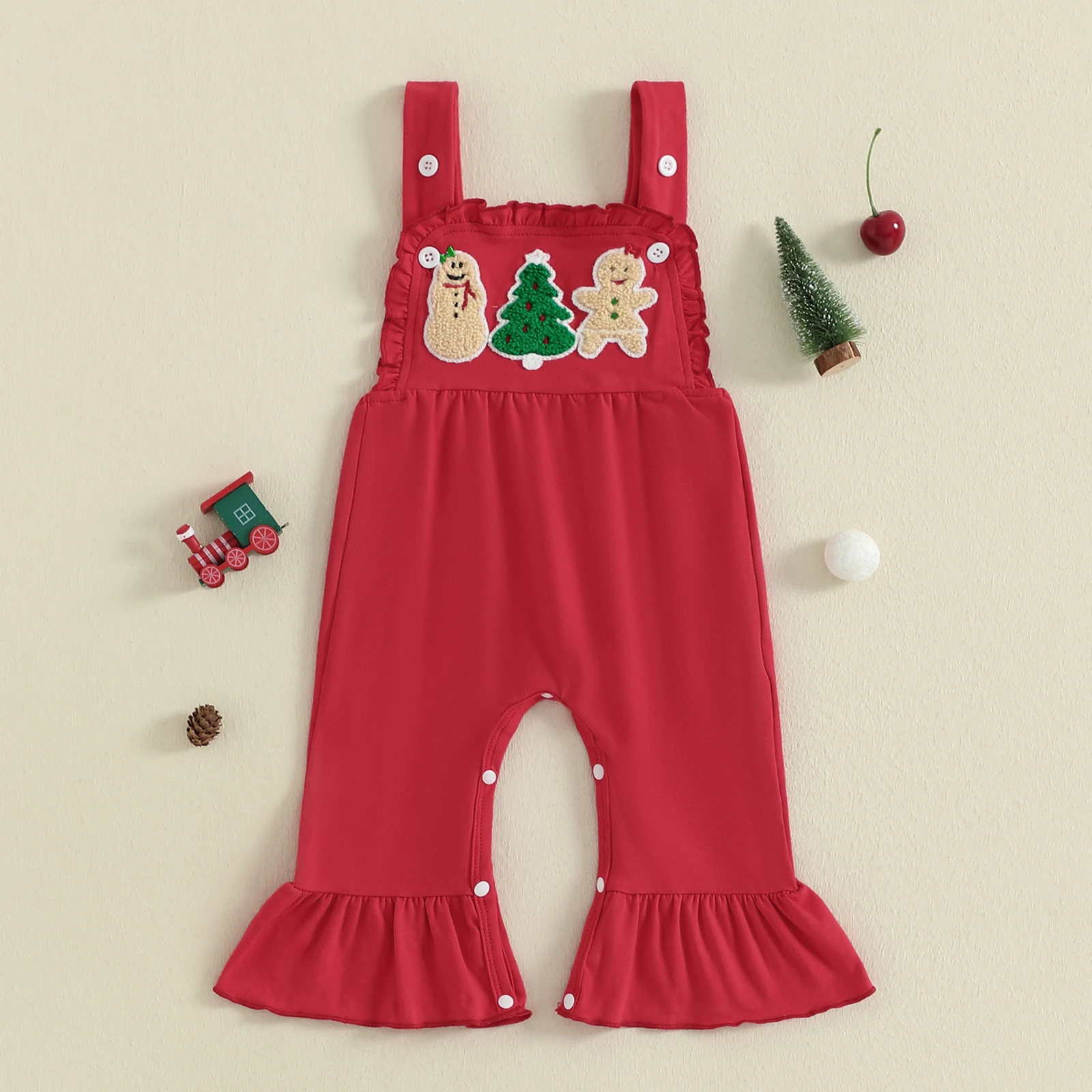 Baby Girl Christmas Overall Romper Gingerbread Tree Embroidered Sleeveless Bell Bottoms Jumpsuit for 0-18 Months
Baby Girl Christmas Overall Romper Gingerbread Tree Embroidered Sleeveless Bell Bottoms Jumpsuit for 0-18 Months