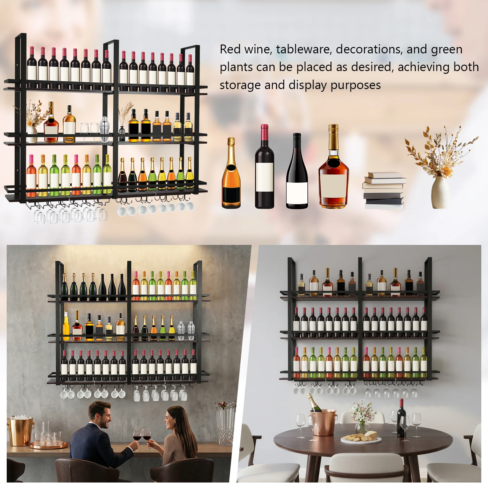3 Tier Wall Mounted Wine Shelf Metal Hanging Bar Liquor Shelves with Glass Holder for Kitchen Home Dining Room Living Room
3 Tier Wall Mounted Wine Shelf Metal Hanging Bar Liquor Shelves with Glass Holder for Kitchen Home Dining Room Living Room