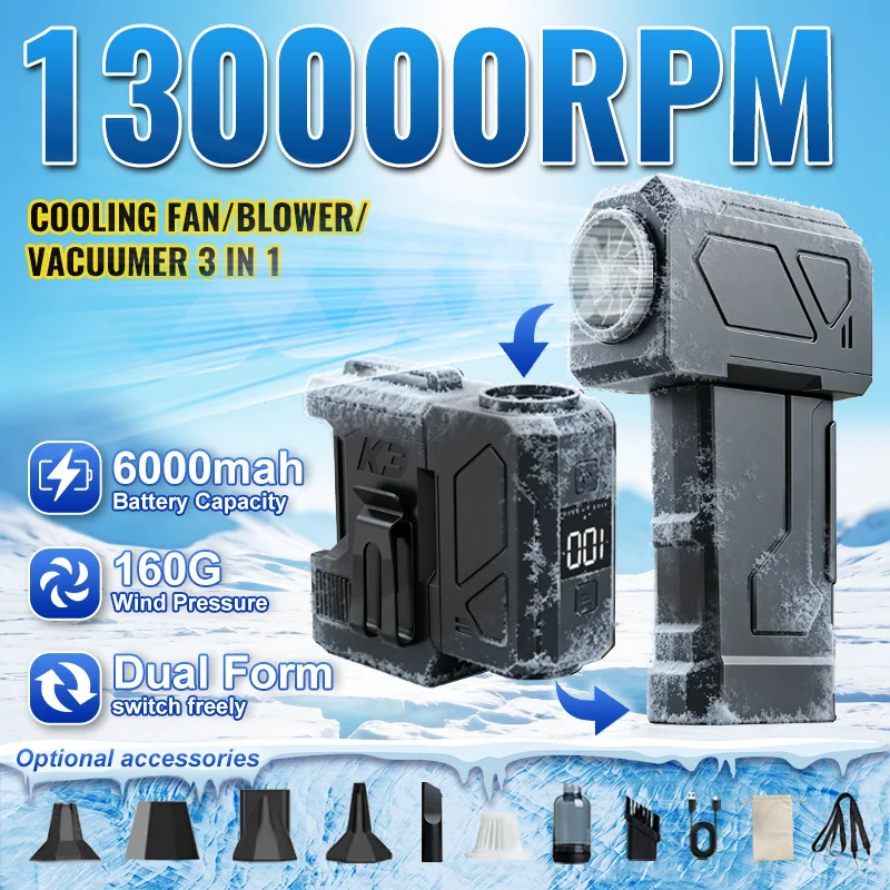 New 6-in-1 130000RPM Turbo Fan, Waist /Handheld/ Neck/ Desk Fan & Blower,Super Wind, Detachable with LED Light Vacuum Cleaner
New 6-in-1 130000RPM Turbo Fan, Waist /Handheld/ Neck/ Desk Fan & Blower,Super Wind, Detachable with LED Light Vacuum Cleaner