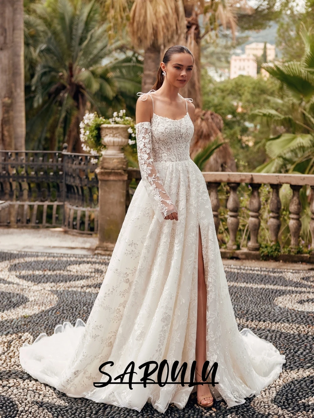 SAROULU Romantic Appliques Lace Wedding Dress Graceful A Line Off Shoulder Customized Beautiful Bridal Gown With Side Slit
SAROULU Romantic Appliques Lace Wedding Dress Graceful A Line Off Shoulder Customized Beautiful Bridal Gown With Side Slit