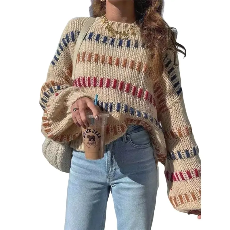 CYL-Women's Striped Color Block Long Sleeve Oversized Sweater Top Fall Casual Chunky Knit Sweater
CYL-Women's Striped Color Block Long Sleeve Oversized Sweater Top Fall Casual Chunky Knit Sweater