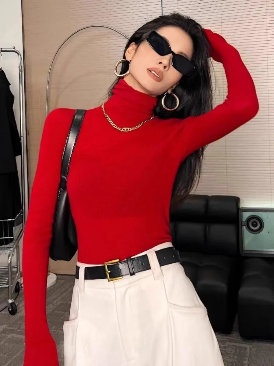 Red High Collar Knitted Base Shirt Women's Fashionable Inner Wear Matching Top Korean Style Long Sleeve Slim Fit Peixu Brand
Red High Collar Knitted Base Shirt Women's Fashionable Inner Wear Matching Top Korean Style Long Sleeve Slim Fit Peixu Brand