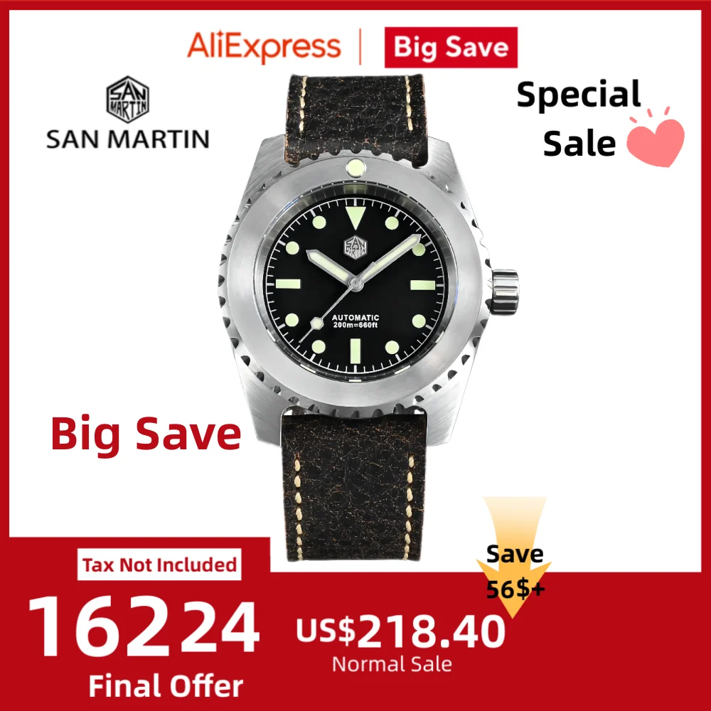 San Martin 41mm Retro Men Diver Watch 8215 8315 Self-Wind Wristwatch Mechanical Automatic 20Bar Waterproof Lume Vintage SN0029B
San Martin 41mm Retro Men Diver Watch 8215 8315 Self-Wind Wristwatch Mechanical Automatic 20Bar Waterproof Lume Vintage SN0029B