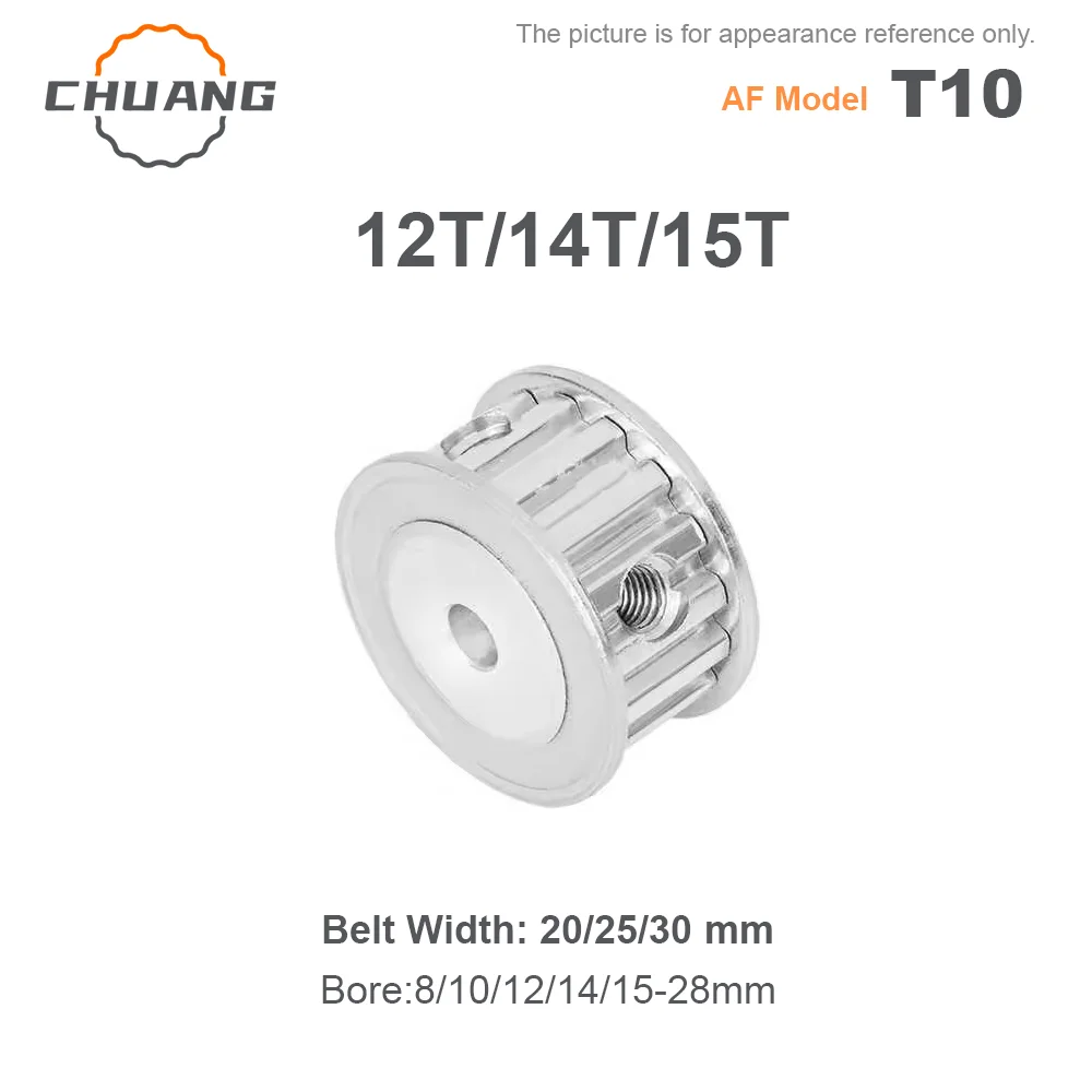 T10 Timing Pulley 12T/14T/15Teeth AF Type T10 Synchronous Wheel Bore 8-28mm Belt Width 20/25/30mm
T10 Timing Pulley 12T/14T/15Teeth AF Type T10 Synchronous Wheel Bore 8-28mm Belt Width 20/25/30mm