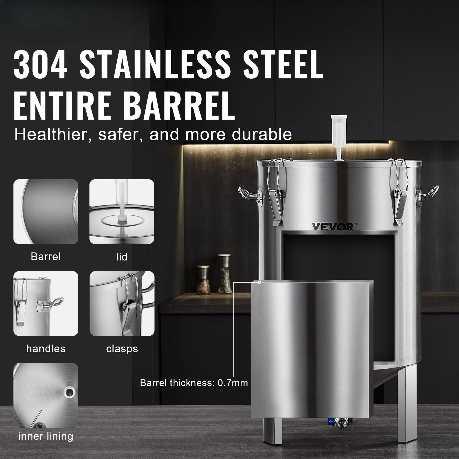 304 Stainless Steel Kettle, 16 GALLON Beer Brew Fermentor, Brew Bucket Fermentor For Brewing, Home Brewing Supplies With Base, Kettle Stock Pot Includes Lid, Handle, Valve, Spigot, Thermometer
304 Stainless Steel Kettle, 16 GALLON Beer Brew Fermentor, Brew Bucket Fermentor For Brewing, Home Brewing Supplies With Base, Kettle Stock Pot Includes Lid, Handle, Valve, Spigot, Thermometer