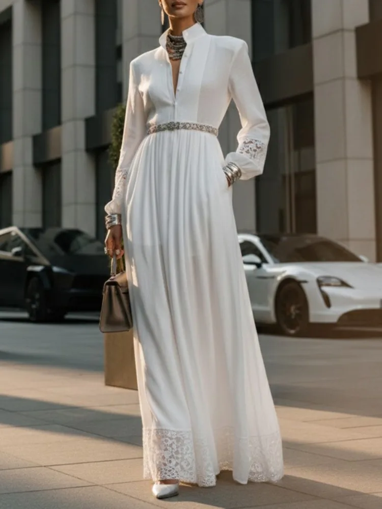 Bonboho Women's Luxury Maxi Dress White Stand Collar Lace Patchwork Flare Dress for Streetwear & Daily Wear 2026 Party Dresses
Bonboho Women's Luxury Maxi Dress White Stand Collar Lace Patchwork Flare Dress for Streetwear & Daily Wear 2026 Party Dresses