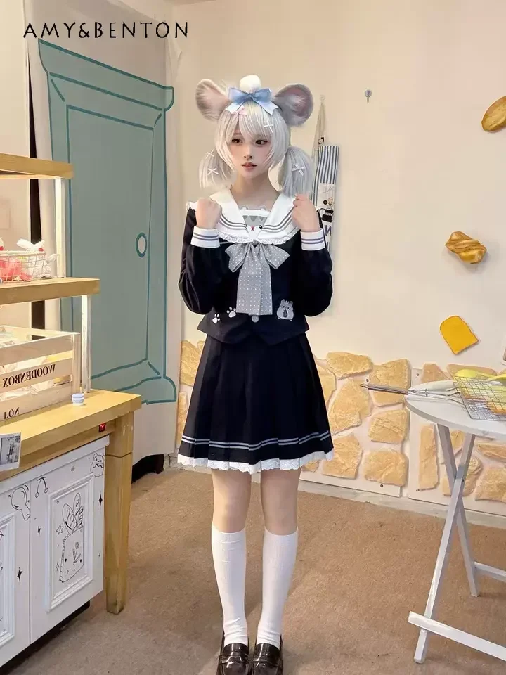 Big Girls Spring and Autumn Jk Uniform Set Mid-to-large Kids Preppy Sailor Collar Bow Suit with Long Short Sleeves Pleated Skirt
Big Girls Spring and Autumn Jk Uniform Set Mid-to-large Kids Preppy Sailor Collar Bow Suit with Long Short Sleeves Pleated Skirt