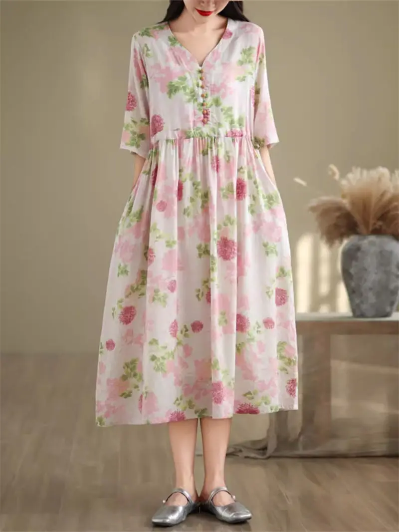 Artistic Retro Temperament Gentle Elegant Dress 2024 Summer New V-Neck Printed Pleated Sweet Short Sleeve Dress K1917
Artistic Retro Temperament Gentle Elegant Dress 2024 Summer New V-Neck Printed Pleated Sweet Short Sleeve Dress K1917