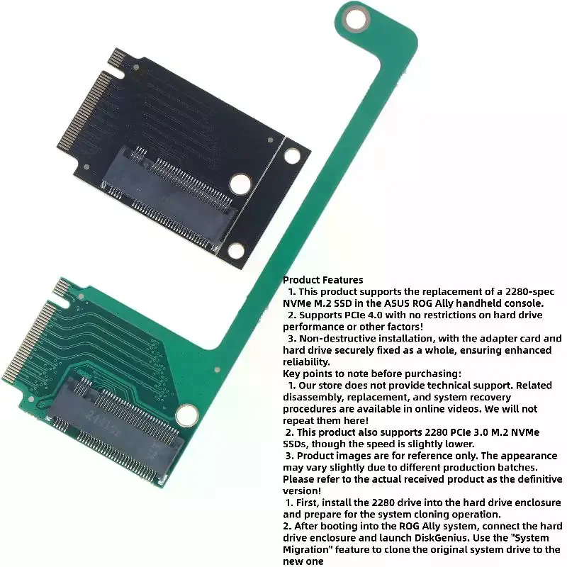 1 Set NVME M-Key M.2 PCIE 4.0 Adapter Long/Short For Rog Ally Handheld Conversion 2230 To 2280 SSD Hard Drive Expansion Board