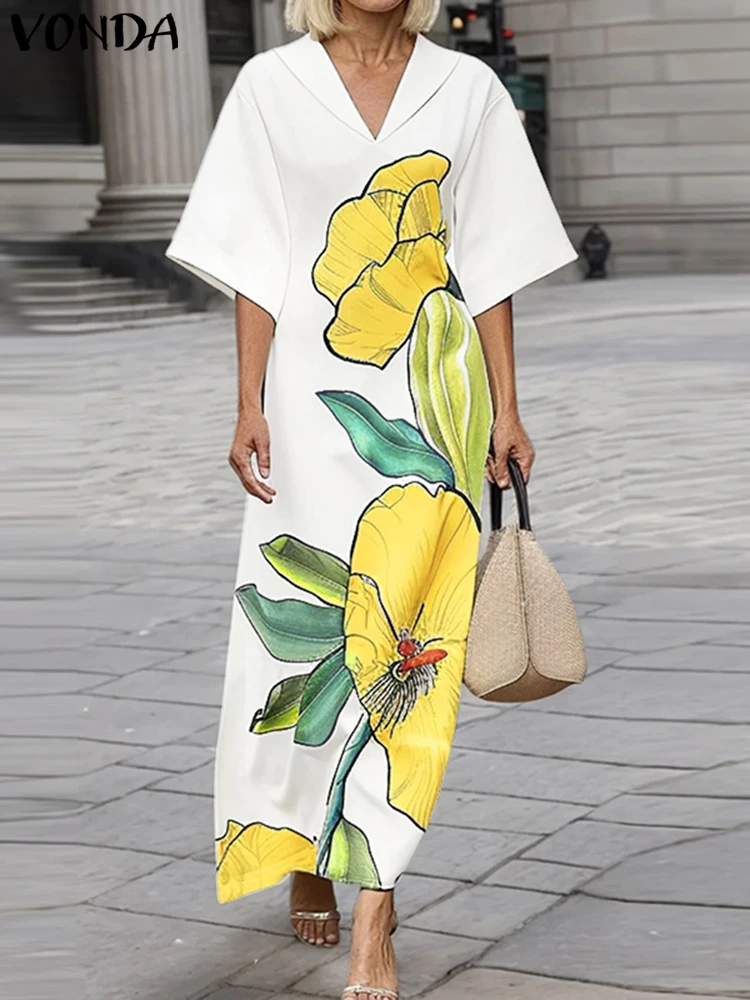 Plus Size 5XL VONDA Summer Floral Print Maxi Dress 2025 Women Short Sleeve Long Vestidos Bohemian Lace-Up Robe Casual Sundress 
Plus Size 5XL VONDA Summer Floral Print Maxi Dress 2025 Women Short Sleeve Long Vestidos Bohemian Lace-Up Robe Casual Sundress