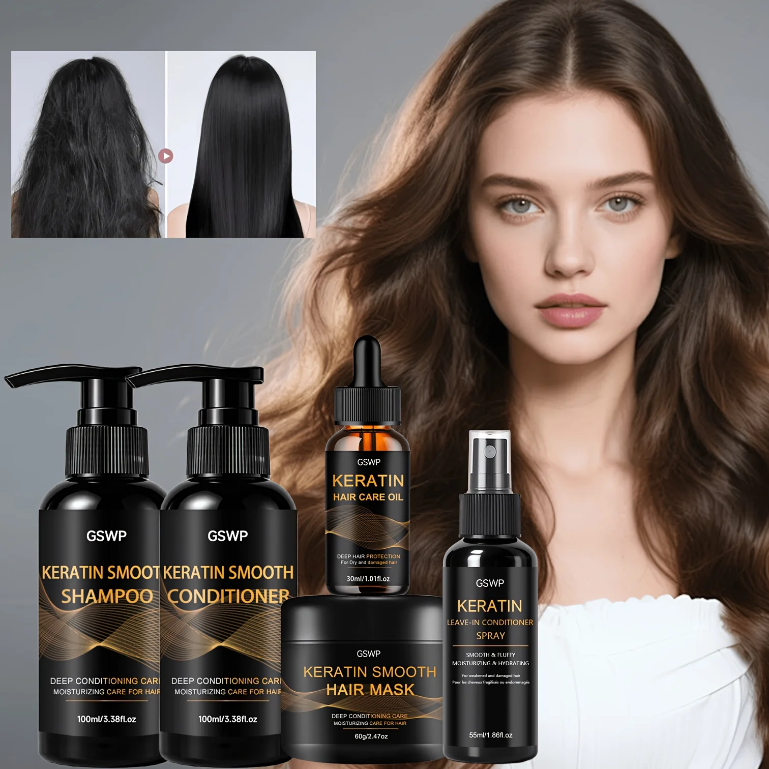 GSWP A Set of Five Keratin Hair Care Products,Deeply Nourishes Hair, Provides Long,Enriched with Keratin, Biotin.
GSWP A Set of Five Keratin Hair Care Products,Deeply Nourishes Hair, Provides Long,Enriched with Keratin, Biotin.
