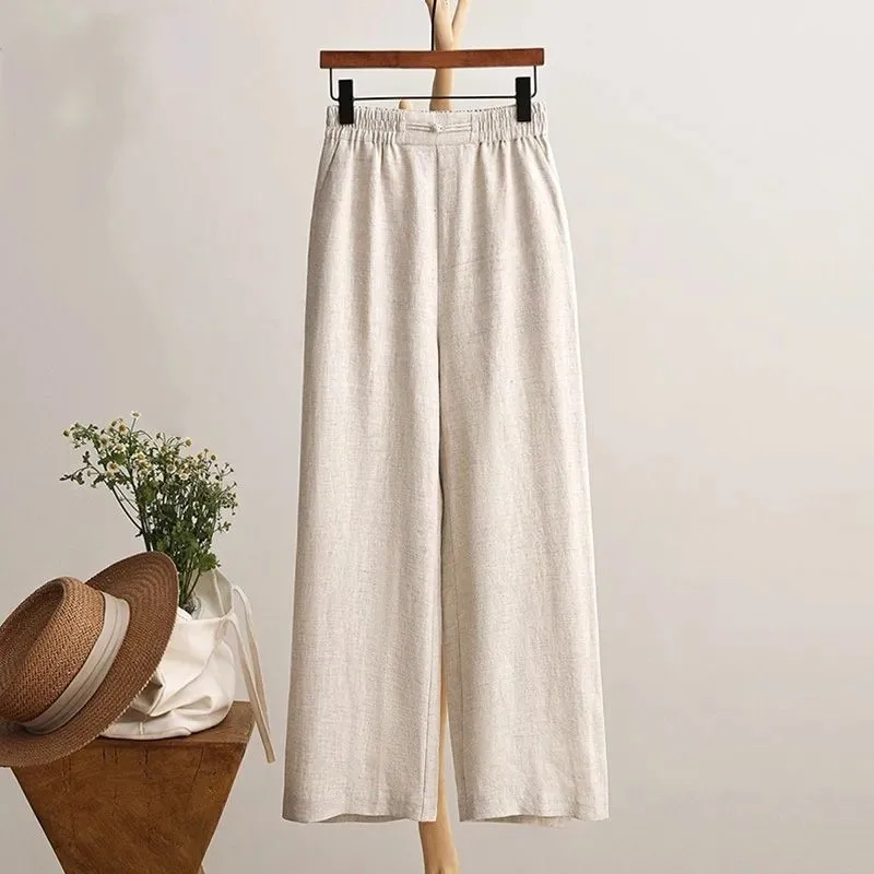 Summer Women Pants Cotton Linen High Waist Trousers Beige Straight Cut Wide Leg Pants Khaki Elastic Waistband Crop Pants
Summer Women Pants Cotton Linen High Waist Trousers Beige Straight Cut Wide Leg Pants Khaki Elastic Waistband Crop Pants
