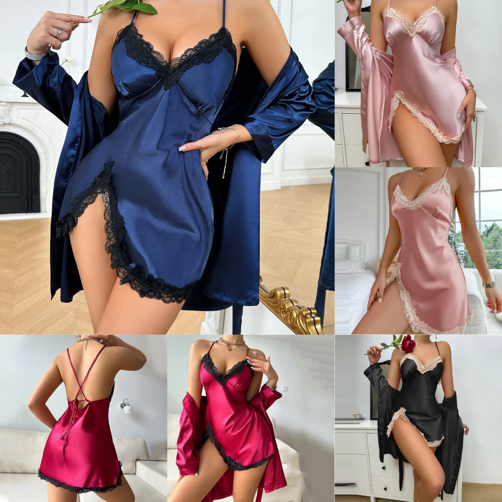 Women Fashion Short Robe Nightgown Elegant Sexy Lace Decoration Suspender Pajama Lady Smooth Breathable Soft Daily Sleepwear
Women Fashion Short Robe Nightgown Elegant Sexy Lace Decoration Suspender Pajama Lady Smooth Breathable Soft Daily Sleepwear