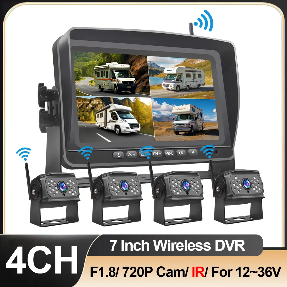7 Inch 4CH Car/RV/Truck AHD Monitor System Wireless WIFI DVR Vehicle CCTV Front/Rear Camera IR Night Vision Reversing Recorder
7 Inch 4CH Car/RV/Truck AHD Monitor System Wireless WIFI DVR Vehicle CCTV Front/Rear Camera IR Night Vision Reversing Recorder