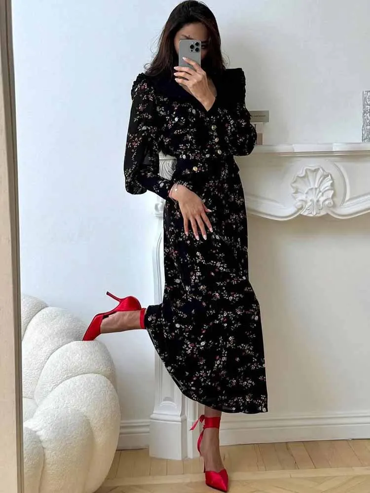 MCDV Classic Printed Maxi Dress Women Long Sleeve Button Patchwork Lapel Ruffle Elegant Vacation Long Dress French Style Gowns
MCDV Classic Printed Maxi Dress Women Long Sleeve Button Patchwork Lapel Ruffle Elegant Vacation Long Dress French Style Gowns