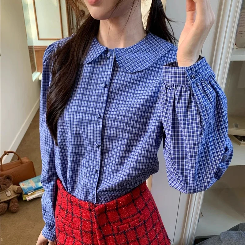 Doll Collar Loose Casual Plaid Long-sleeved Shirt Women 2025 Spring New Japanese Single-breasted Fashion All Match Blouse
Doll Collar Loose Casual Plaid Long-sleeved Shirt Women 2025 Spring New Japanese Single-breasted Fashion All Match Blouse