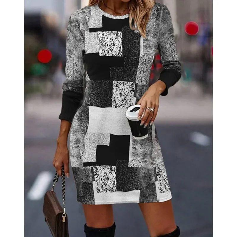 Dress for Women Spring Autumn Leisure Geometric Printed Round Neck Long sleeved Vintage Dress Casual Mini Dress Women Vestidos
Dress for Women Spring Autumn Leisure Geometric Printed Round Neck Long sleeved Vintage Dress Casual Mini Dress Women Vestidos
