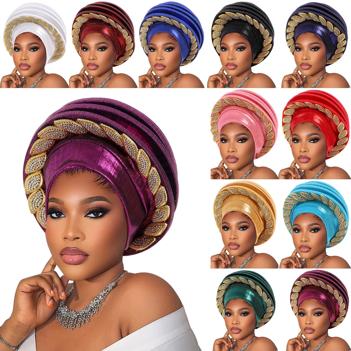 Novelty Multi-layered Beret Turban Cap for Women African Auto Gele Headtie Nigerian Party Headwear Headpiece Lady Head Wraps
Novelty Multi-layered Beret Turban Cap for Women African Auto Gele Headtie Nigerian Party Headwear Headpiece Lady Head Wraps