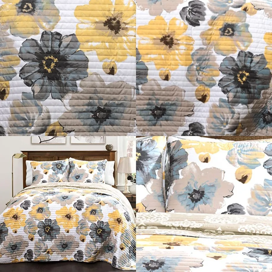 Leah Reversible Floral Quilt Set, 3 Piece Set, King, Yellow & Gray - Watercolor Botanical - Cottage Core - French Country Decor- Bedding Queen Size
Leah Reversible Floral Quilt Set, 3 Piece Set, King, Yellow & Gray - Watercolor Botanical - Cottage Core - French Country Decor- Bedding Queen Size