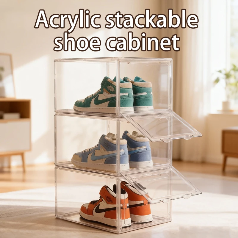 Stackable Shoe Figure Storage Box for Closet Foldable Space-Saving Shoe Cabinet with Magnetic door Acrylic Makeup Organizer
Stackable Shoe Figure Storage Box for Closet Foldable Space-Saving Shoe Cabinet with Magnetic door Acrylic Makeup Organizer