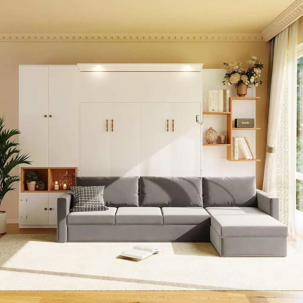 Queen Size Wall-Mounted Murphy Bed with Storage, Dual Lights, White & Gray
Queen Size Wall-Mounted Murphy Bed with Storage, Dual Lights, White & Gray