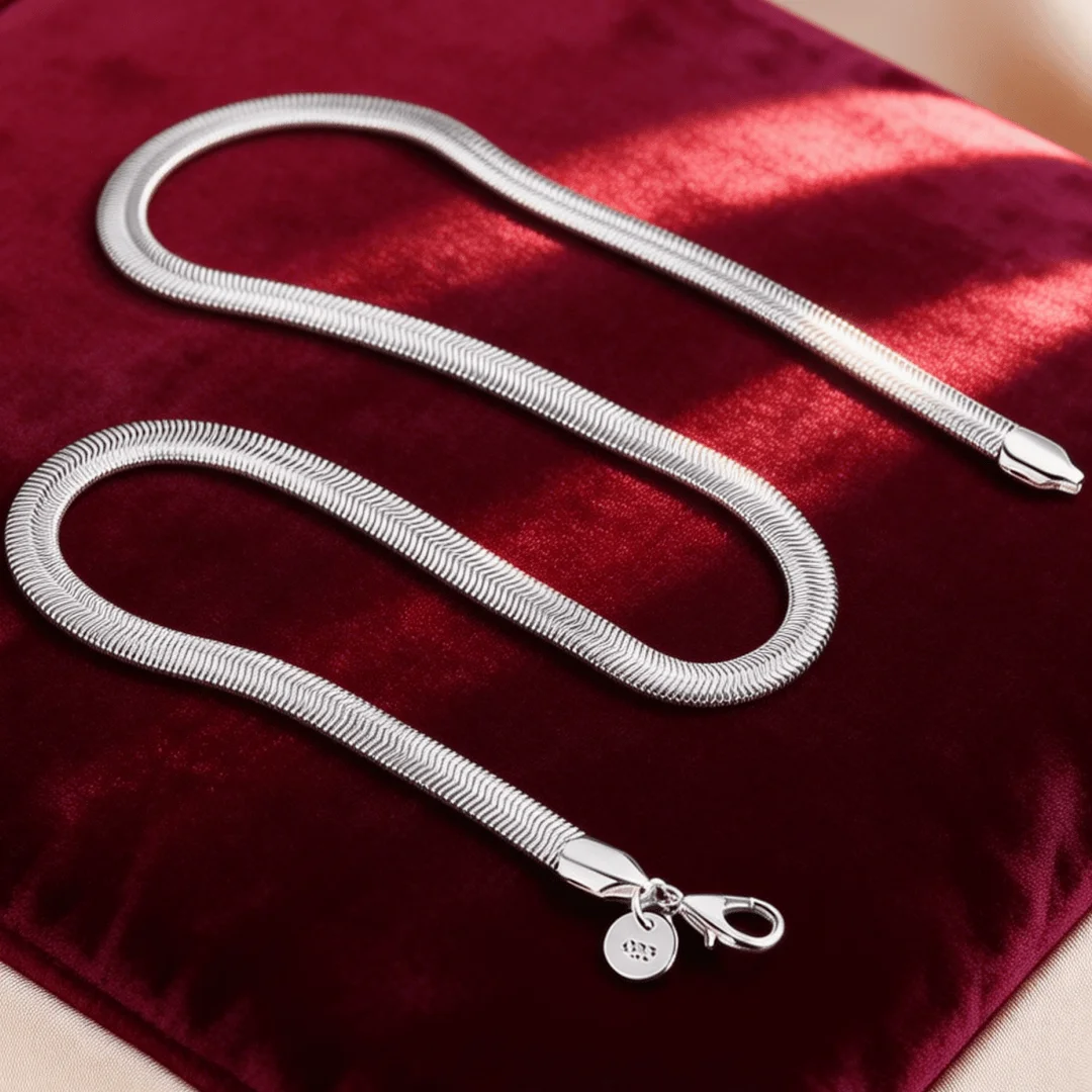 40-60cm 925 Sterling Silver 18K gold color Chain Necklace 6MM Flat Snake Bone Women Men Wedding Fine Fashion Jewelry Charm Gifts
40-60cm 925 Sterling Silver 18K gold color Chain Necklace 6MM Flat Snake Bone Women Men Wedding Fine Fashion Jewelry Charm Gifts