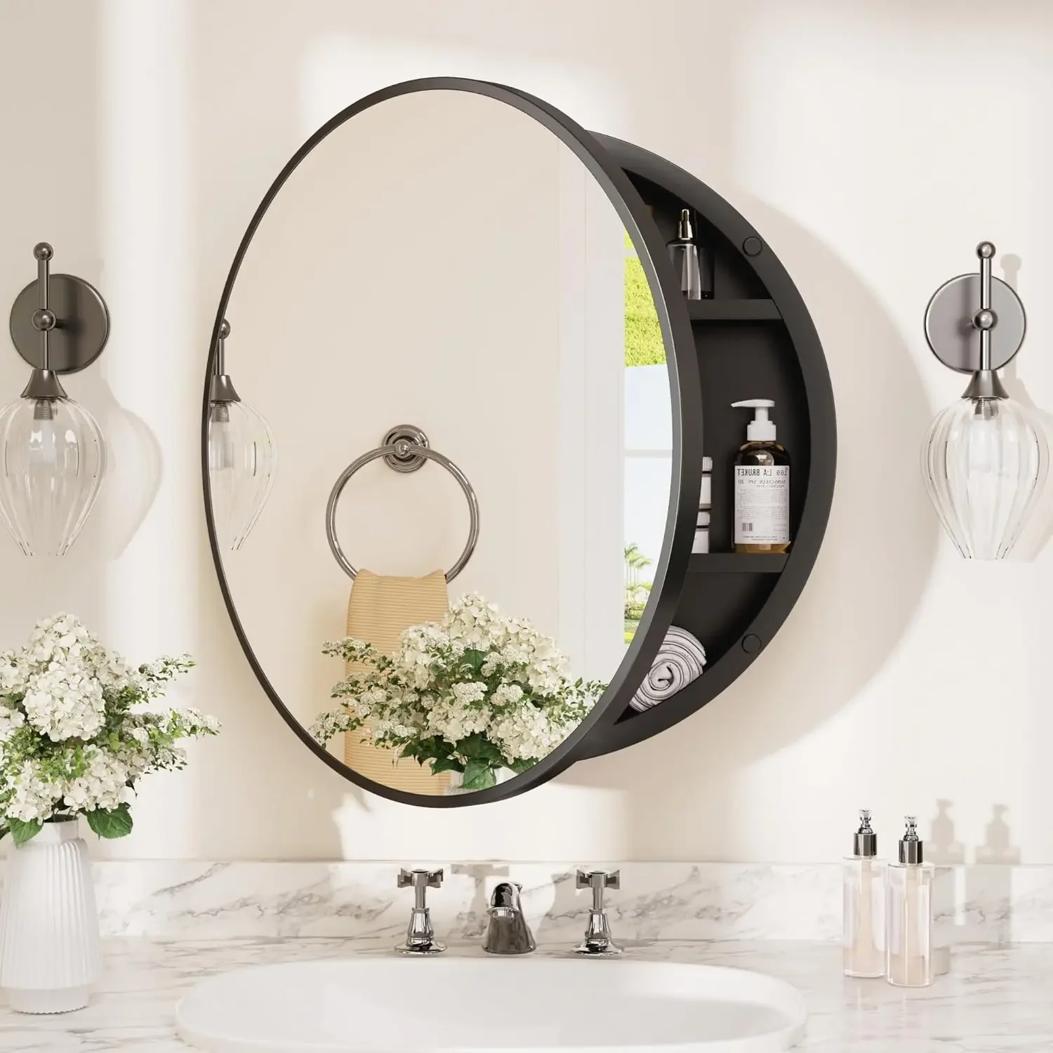 20 x 20 Inch Medicine Cabinet Mirror Black Framed Round Mirrored Medicine Cabinets for Bathroom Adjustable Shelves Modern Bathro
20 x 20 Inch Medicine Cabinet Mirror Black Framed Round Mirrored Medicine Cabinets for Bathroom Adjustable Shelves Modern Bathro