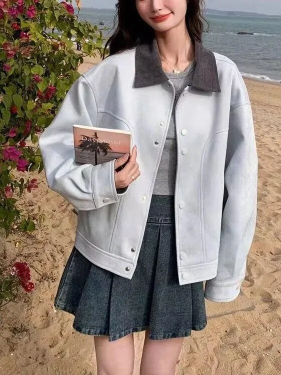 Свободная замшевая куртка унисекс для мужчин и женщин, весна-осень, модная, с пэчворком, отложным воротником, большие размеры, 300 Pou
Свободная замшевая куртка унисекс для мужчин и женщин, весна-осень, модная, с пэчворком, отложным воротником, большие размеры, 300 Pou