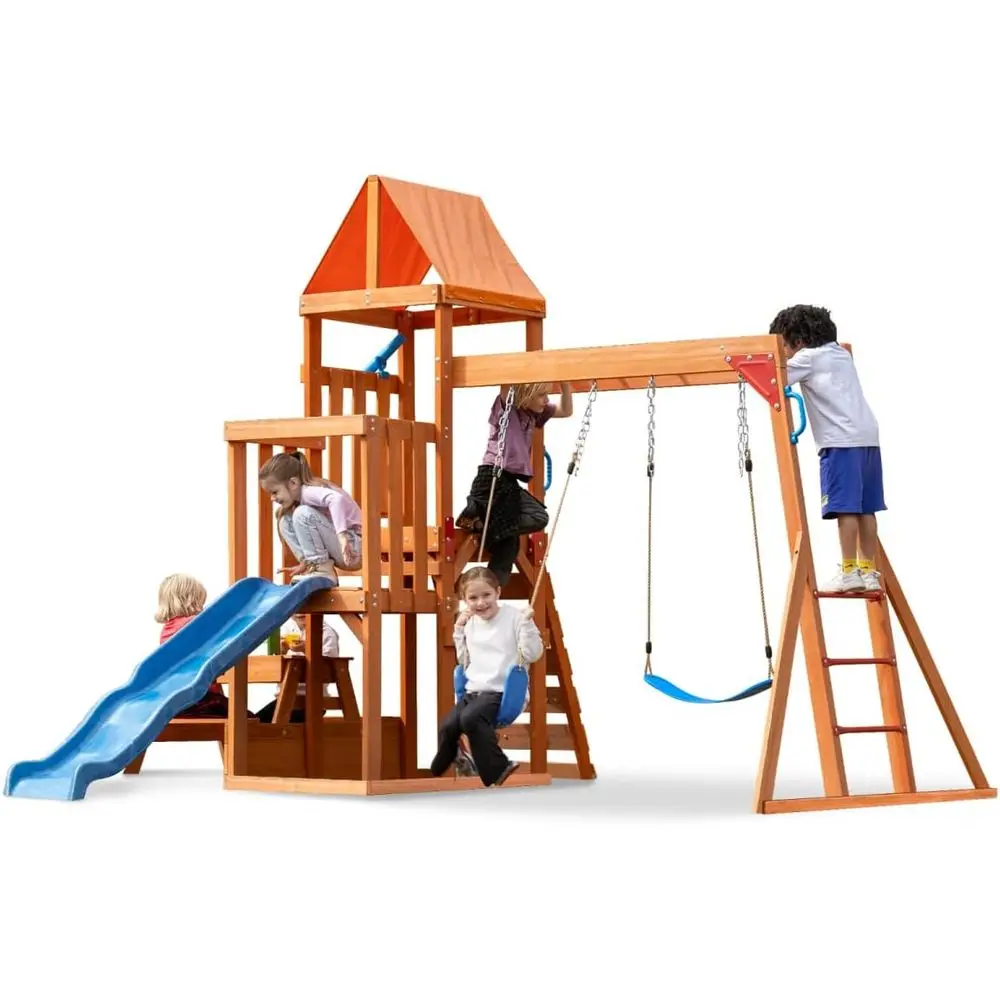 Dohin Playground Wooden Swing Sets or Backyard with Monkey Bar, Outdoor Playset or Kids with 2 in 1 Outdoor Table, Wave Slide, C
Dohin Playground Wooden Swing Sets or Backyard with Monkey Bar, Outdoor Playset or Kids with 2 in 1 Outdoor Table, Wave Slide, C