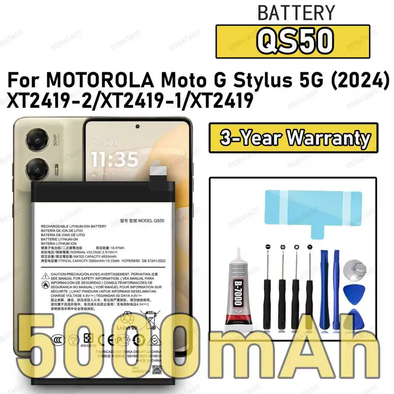 100% новый высококачественный аккумулятор QS50 для MOTOROLA Moto G Stylus 5G 2024/XT2419-2/XT2419-1, сменный аккумулятор + бесплатные инструменты
100% новый высококачественный аккумулятор QS50 для MOTOROLA Moto G Stylus 5G 2024/XT2419-2/XT2419-1, сменный аккумулятор + бесплатные инструменты
