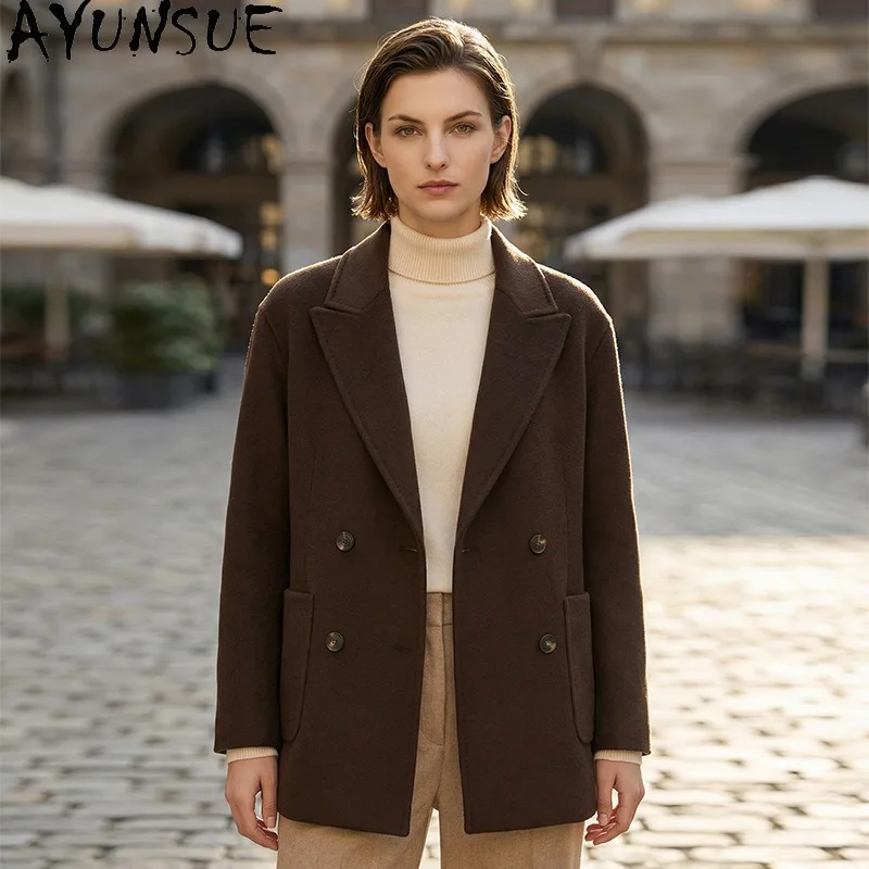 AYUNSUE 100% Wool Coat Woman Loose Commuting Woolen Overcoat Autumn Winter Double-breasted Jacket Woman Clothes Casaco Feminino
AYUNSUE 100% Wool Coat Woman Loose Commuting Woolen Overcoat Autumn Winter Double-breasted Jacket Woman Clothes Casaco Feminino
