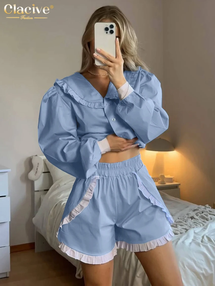 Clacive Fashion Blue Cotton Shorts Sets Woman 2 Pieces 2026 Elegant Long Sleeve Shirt With High Waist Shorts Set Female Clothing
Clacive Fashion Blue Cotton Shorts Sets Woman 2 Pieces 2026 Elegant Long Sleeve Shirt With High Waist Shorts Set Female Clothing