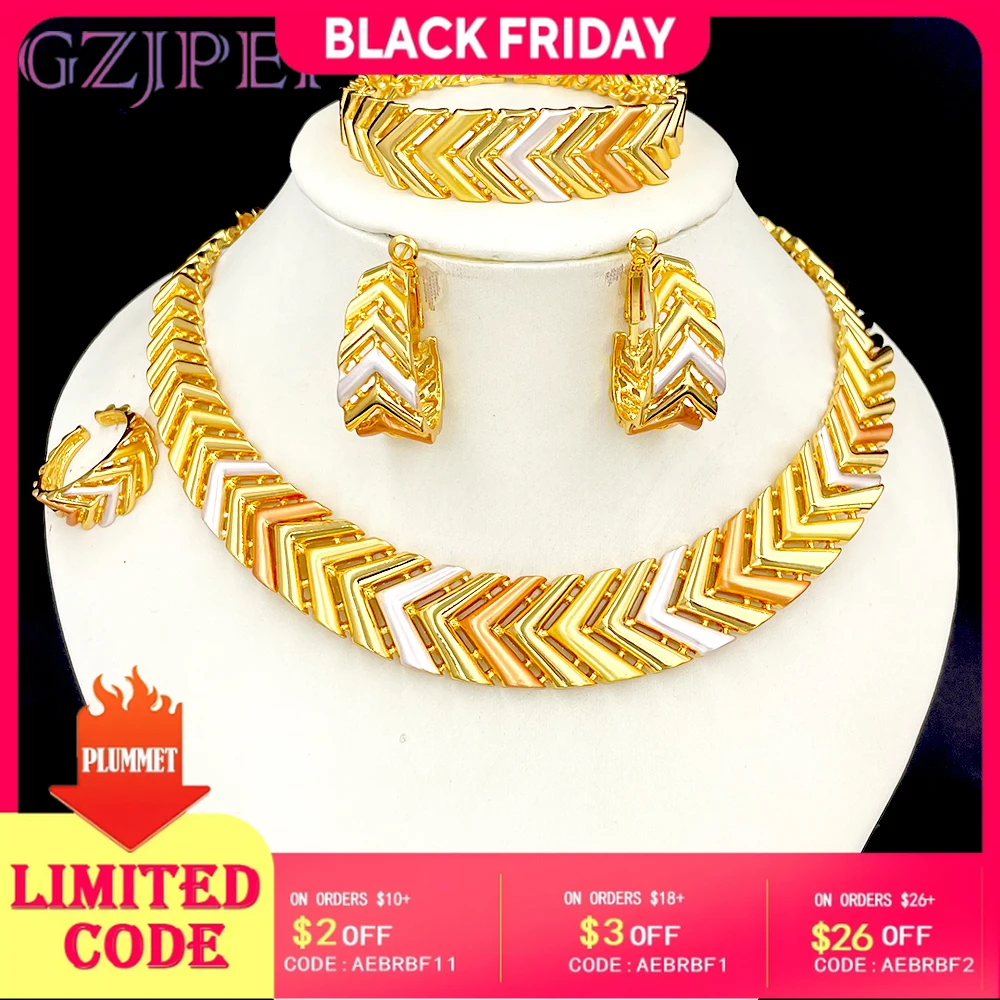GZJPEI Tricolor Jewelry Set For Nigerian Bridal Wedding Gift Hight Quality 18K Gold Plated Large Necklace Bracelet Earring Ring
GZJPEI Tricolor Jewelry Set For Nigerian Bridal Wedding Gift Hight Quality 18K Gold Plated Large Necklace Bracelet Earring Ring
