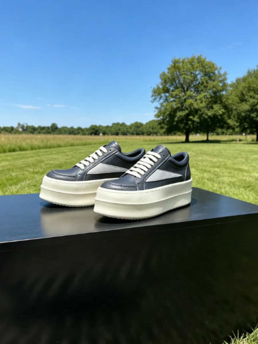 Retro Men Shoe Women Sneaker Black Leather Low Top Casual Shoes Lace Up 7cm Thick Sole Pantshoes Black Cowhide Flat Sneakers
Retro Men Shoe Women Sneaker Black Leather Low Top Casual Shoes Lace Up 7cm Thick Sole Pantshoes Black Cowhide Flat Sneakers