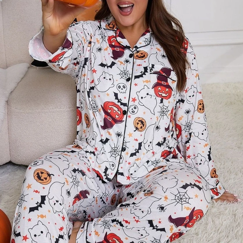 autumn Women Halloween pajamas set long sleeve Tops and long pant casual Pyjamas Loungewear plus size 5XL 2 Pieces Set Sleepwear
autumn Women Halloween pajamas set long sleeve Tops and long pant casual Pyjamas Loungewear plus size 5XL 2 Pieces Set Sleepwear