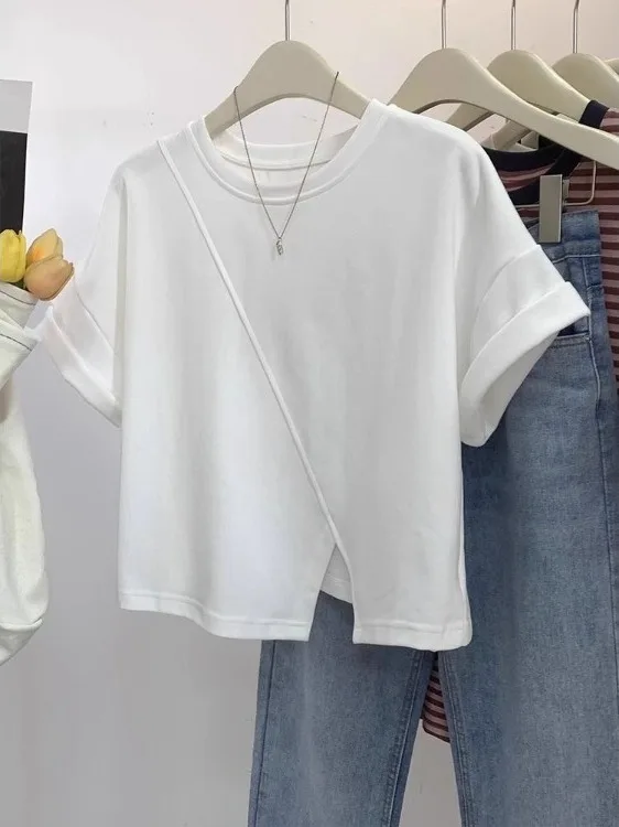 Simple Color Short Sleeve T-Shirt Women Summer Loose Slim Fit Asymmetrical Slit Half Sleeve Top Body Shirt
Simple Color Short Sleeve T-Shirt Women Summer Loose Slim Fit Asymmetrical Slit Half Sleeve Top Body Shirt