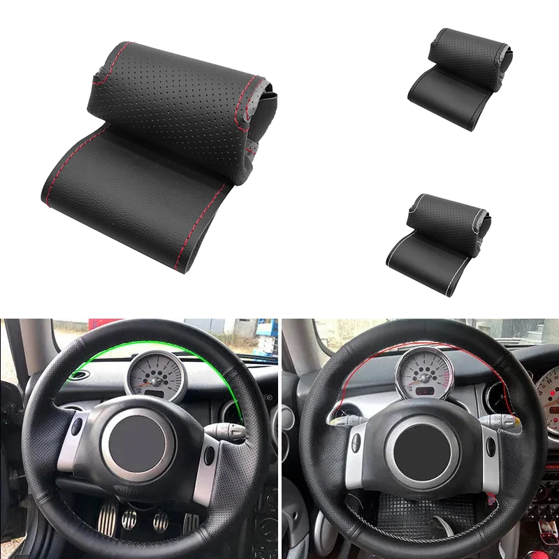 For Mini Coupe 2001-2006 Convertible 2004-2008 For Mini R50 R53 R60 Car Inner Steering Wheel Cover Perforated Microfiber Leather